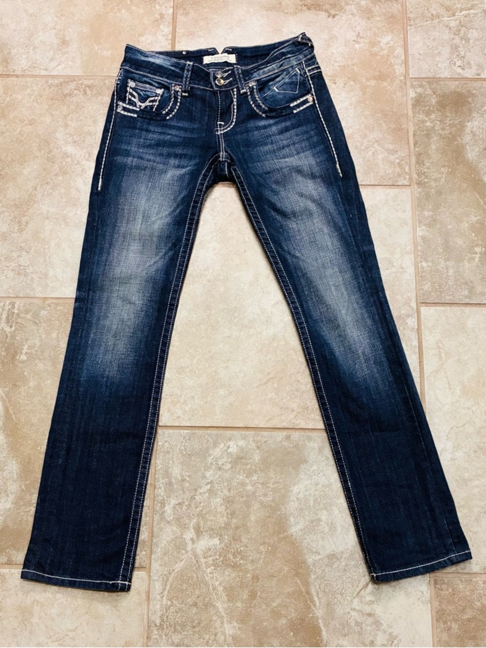 Vigoss Low Rise Straight Leg Jeans 28x32 Dark Blue Wash Stretch Y2K Women’s EUC - Picture 4 of 13